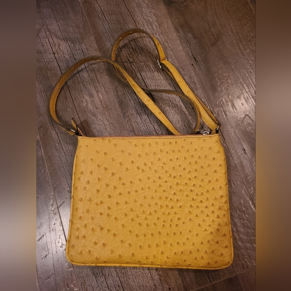 Merona Mustard Faux Ostrich Leather Crossbody Bag - Picture 3 of 6